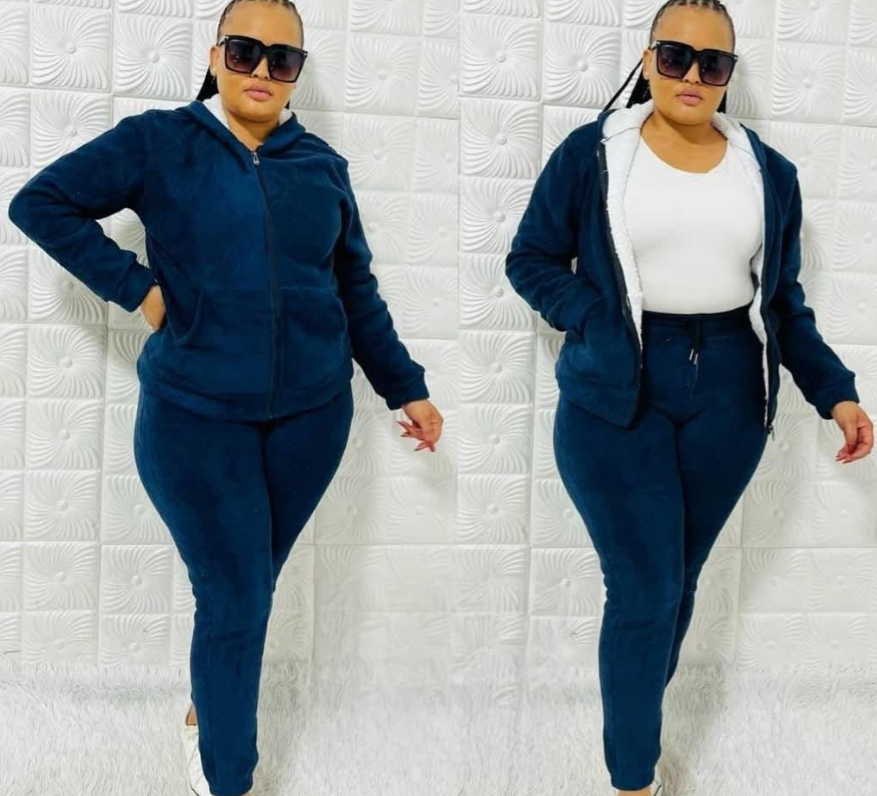 Ladies Velvet Tracksuit-Navy