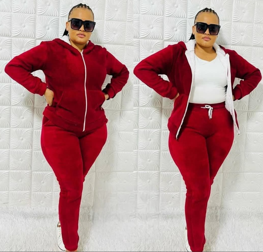 Ladies Velvet Tracksuit-Navy